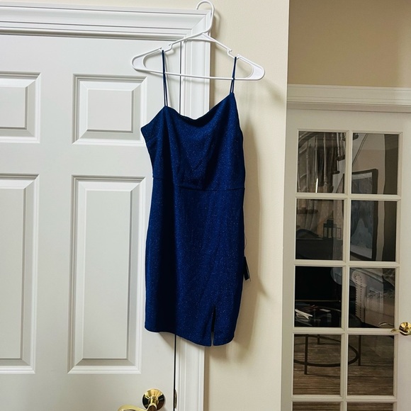 NWT Lulus large Sparkling Blue Spaghetti Strap Dress - Picture 1 of 6
